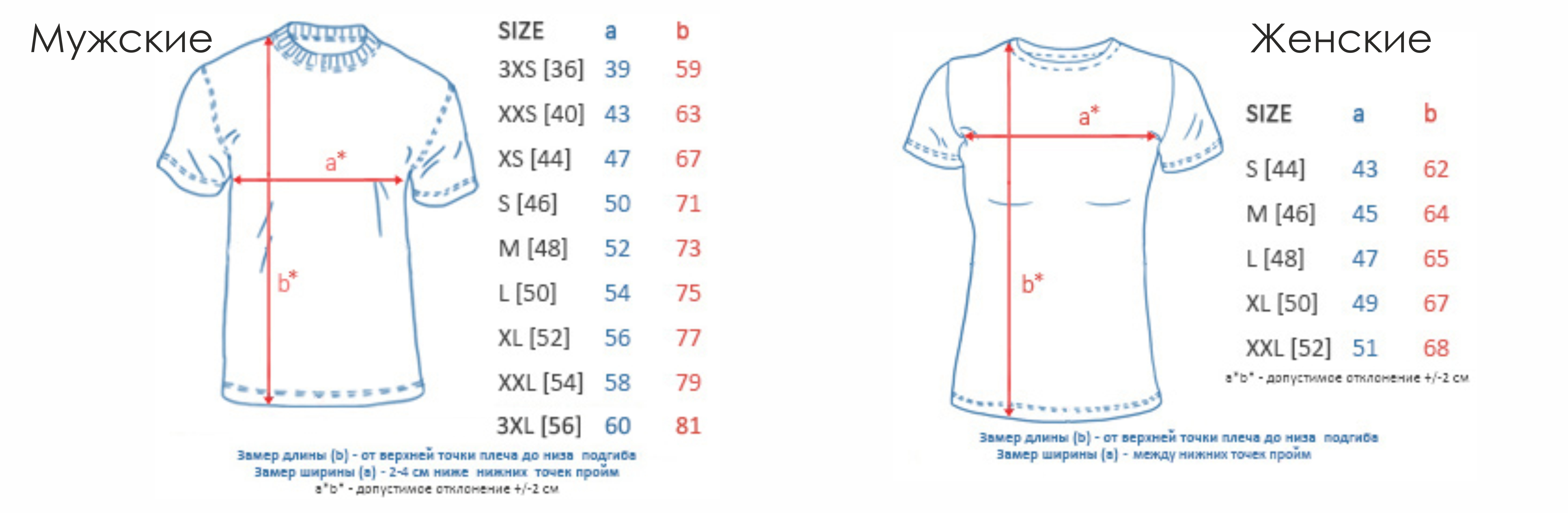 Схема размера футболки